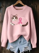 Pull en tricot confortable brodé Lovely Cat pour femmes